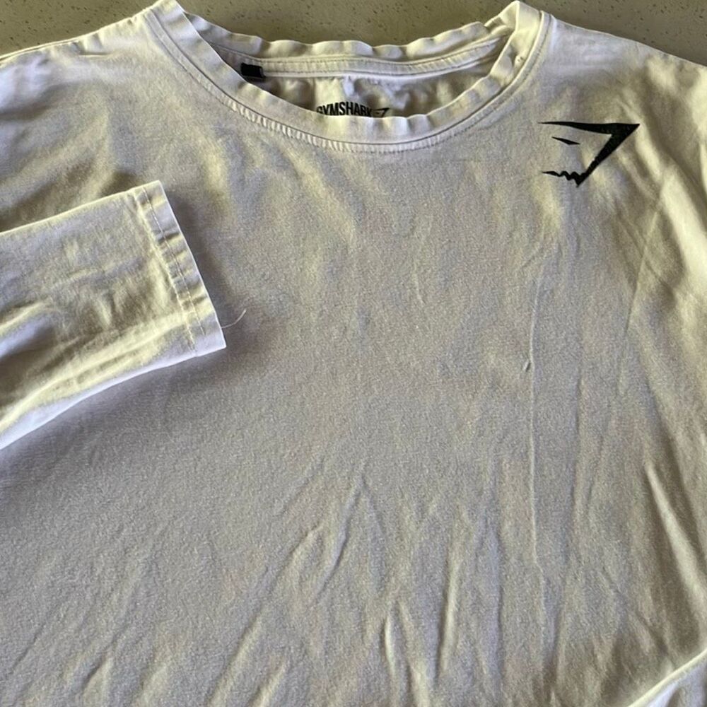 Gym Shark White Long Sleeve Active T shirt Mens Medium